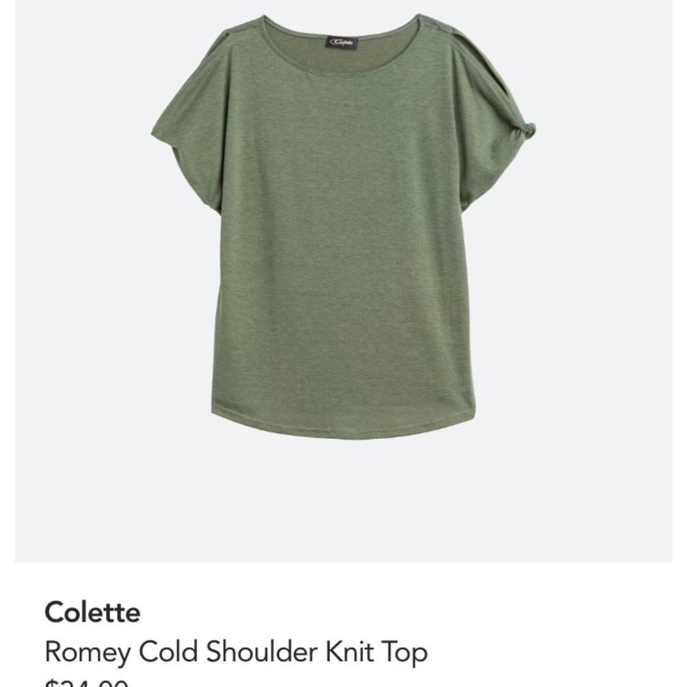 Colette green cold shoulder knit top